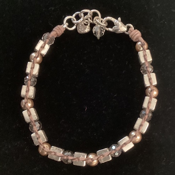 Brighton SEDONA Beaded Cord Bracelet 7” Square Silver tone Crystal Beads Retired - Picture 1 of 3